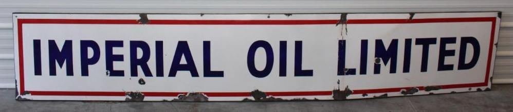 Imperial Oil Company Limited Self Framed Porcelain Sign: This is a single sided self framed porcelain sign with good color and gloss throughout. It does show chips along the perimeter as well as a few chips within the field. There is also some slgiht crazin
