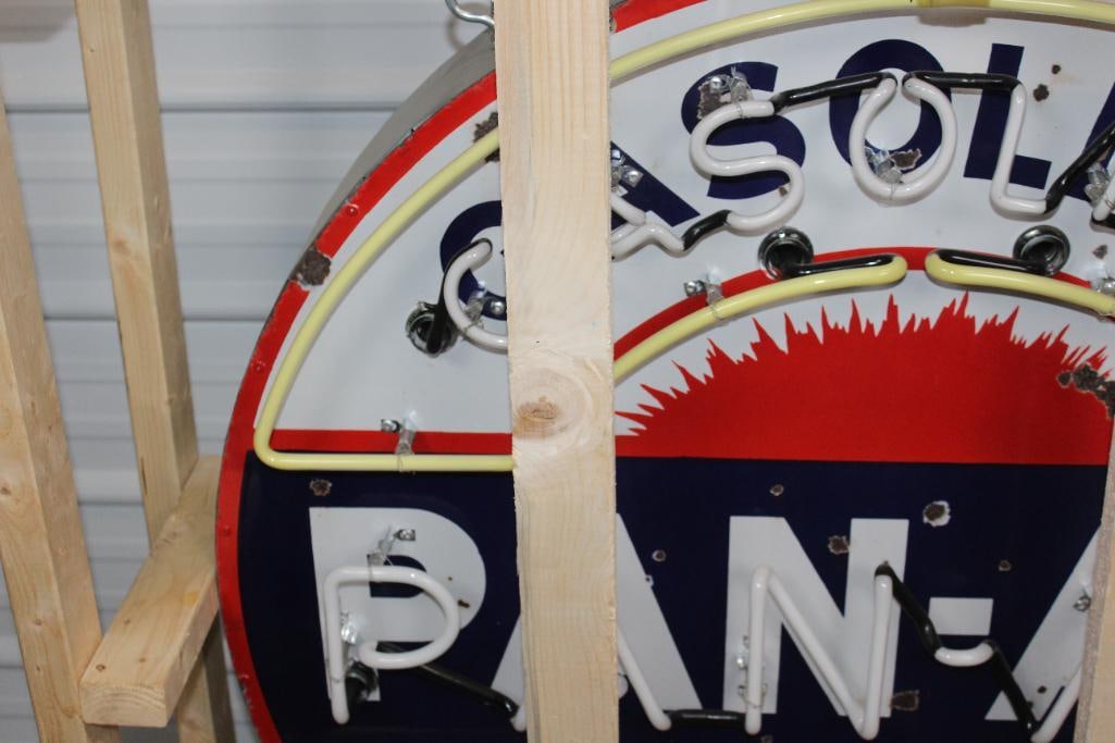 Pan-Am Motor Oils and Gasoline Flashing Neon SSP Porcelain Sign - 17