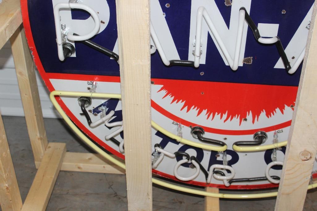 Pan-Am Motor Oils and Gasoline Flashing Neon SSP Porcelain Sign - 19