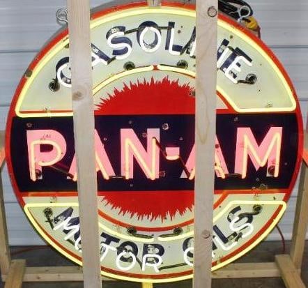 Pan-Am Motor Oils and Gasoline Flashing Neon SSP Porcelain Sign - 2