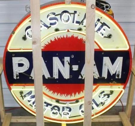 Pan-Am Motor Oils and Gasoline Flashing Neon SSP Porcelain Sign - 3