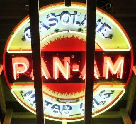 Pan-Am Motor Oils and Gasoline Flashing Neon SSP Porcelain Sign - 5