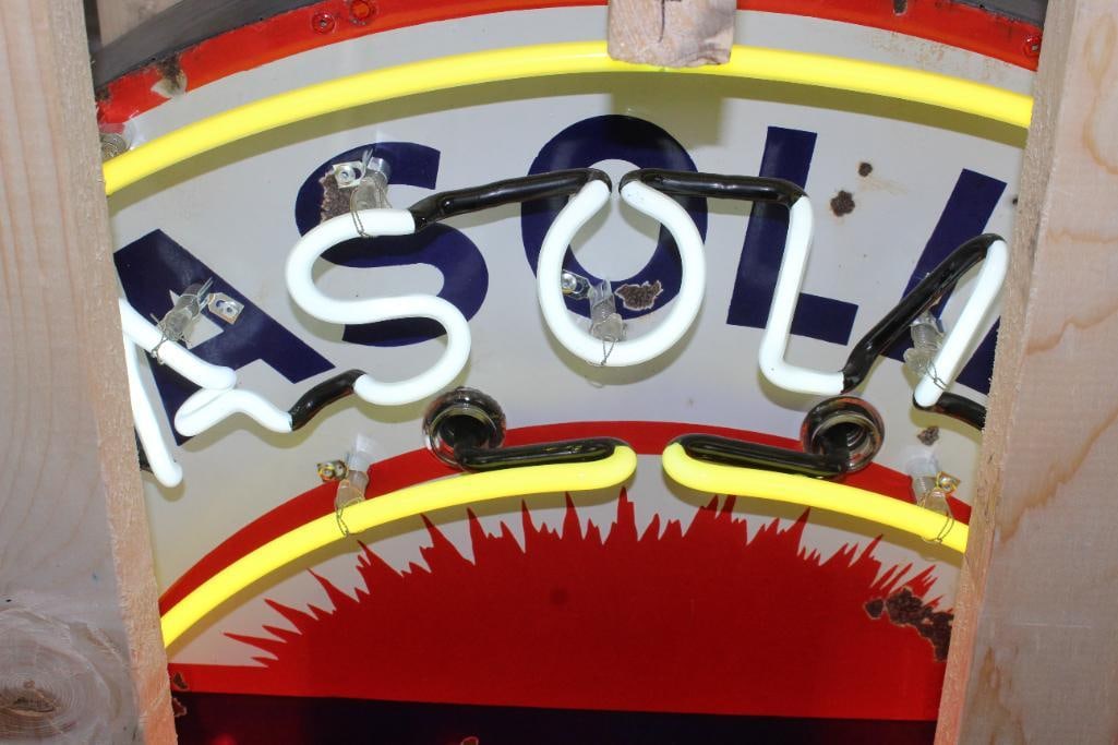 Pan-Am Motor Oils and Gasoline Flashing Neon SSP Porcelain Sign - 7