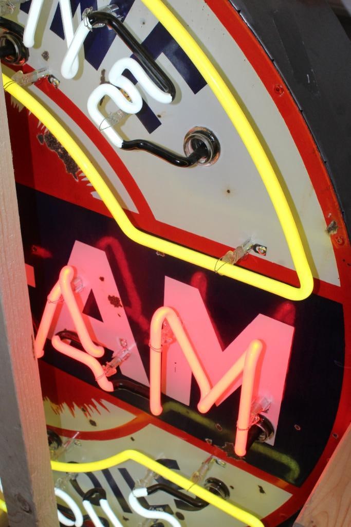 Pan-Am Motor Oils and Gasoline Flashing Neon SSP Porcelain Sign - 8