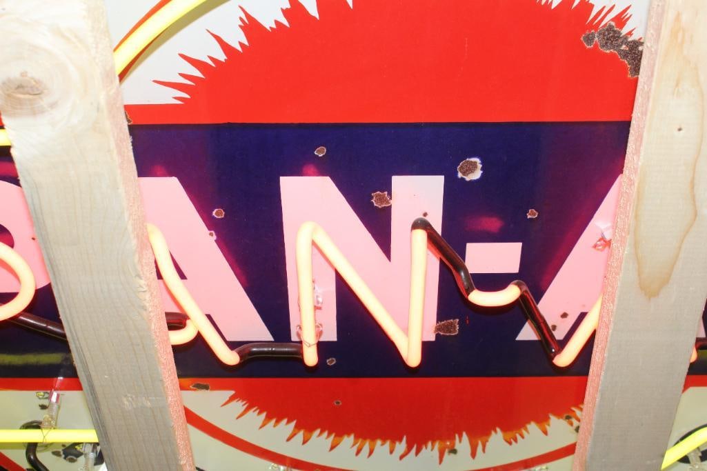 Pan-Am Motor Oils and Gasoline Flashing Neon SSP Porcelain Sign - 9