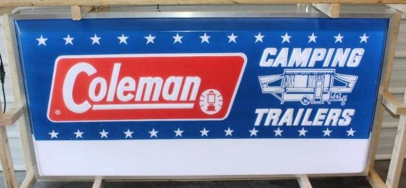 Coleman Camping Trailers Embossed Plastic Light Up Advertising Sign (1 of 13)