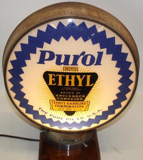 Complete Purol Ethyl 15" Metal Body Gas Pump Globe (1 of 17)