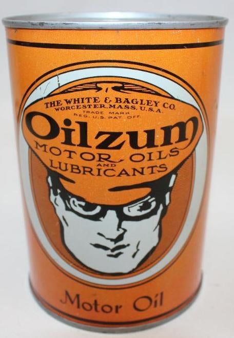 Oilzum Metal One Quart Oil Can: This can displays very well with only minor wear and slight discoloration to the orange. There are two small holes in the bottom lid. It measures 5.5" x 4" x 4" and is graded 8.9.