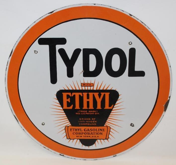 Tydol with Ethyl Gasoline 30" DSP Porcelain Advertising Sign (1 of 14)