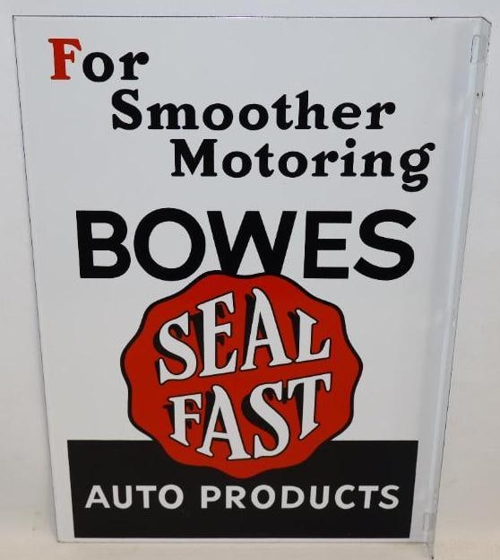 Bowes Seal Fast Auto Products DSP Porcelain Flange Sign: This sign is in excellent overall condition. The display side is nearly perfect with only extremely minor wear. The reverse is also very nice with just some light surface wear. This sign measures 14" 