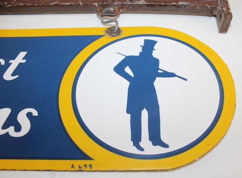 Sunoco Service Station Rest Rooms DSP Porcelain Sign with Original Hanging Backet - 10