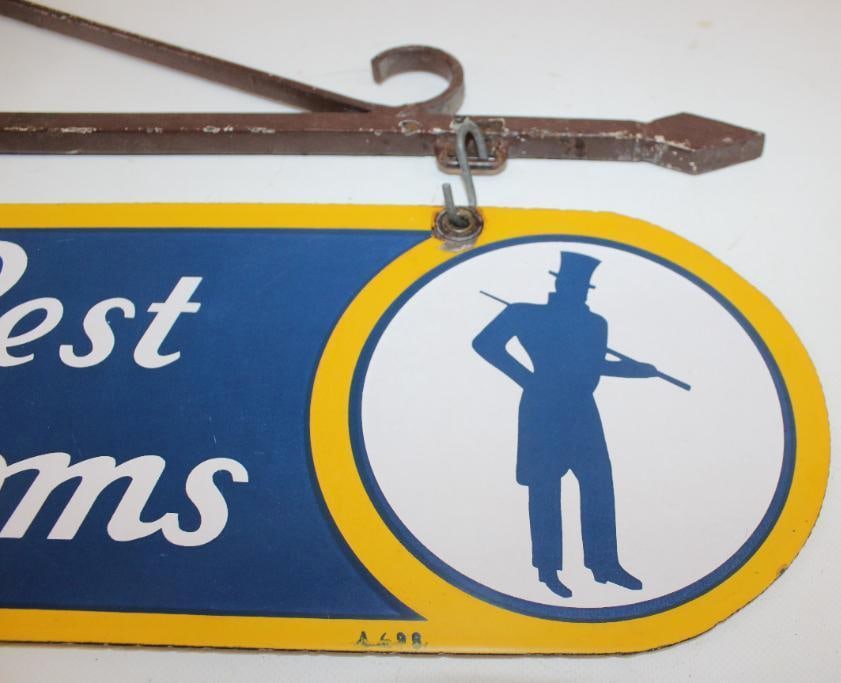 Sunoco Service Station Rest Rooms DSP Porcelain Sign with Original Hanging Backet - 4