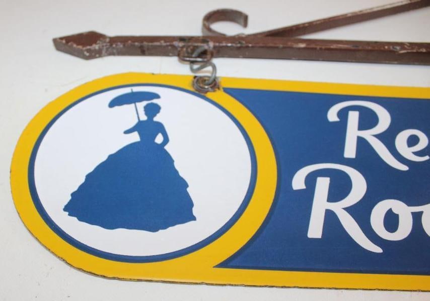 Sunoco Service Station Rest Rooms DSP Porcelain Sign with Original Hanging Backet - 8