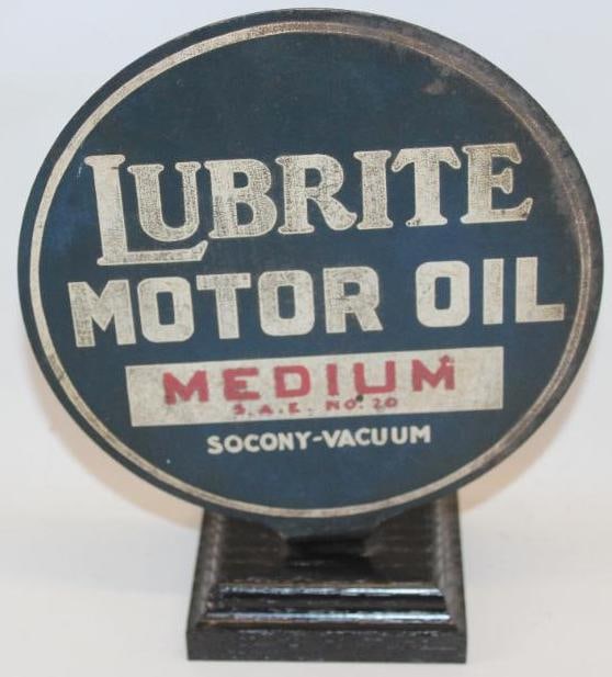 Socony-Vacuum Lubrite Motor Oil DST Lubester Paddle Sign Mounted on Wooden Base (1 of 6)