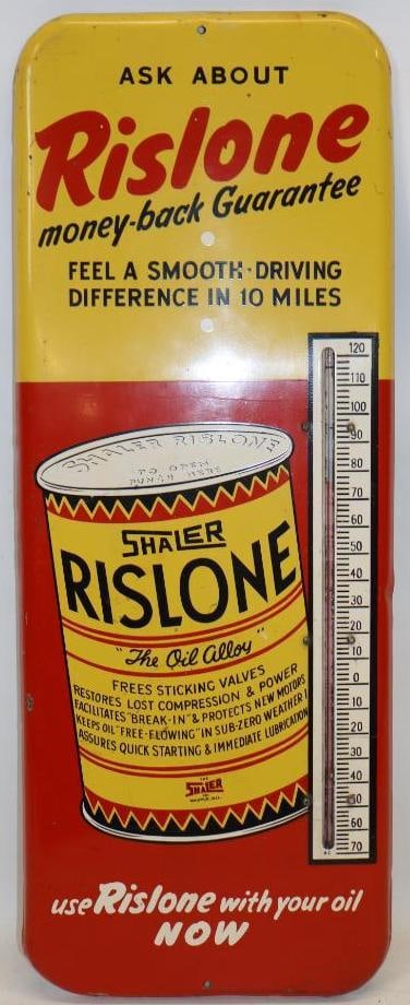 Shaler Rislone Advertising Thermometer with Oil Can Graphics (1 of 5)
