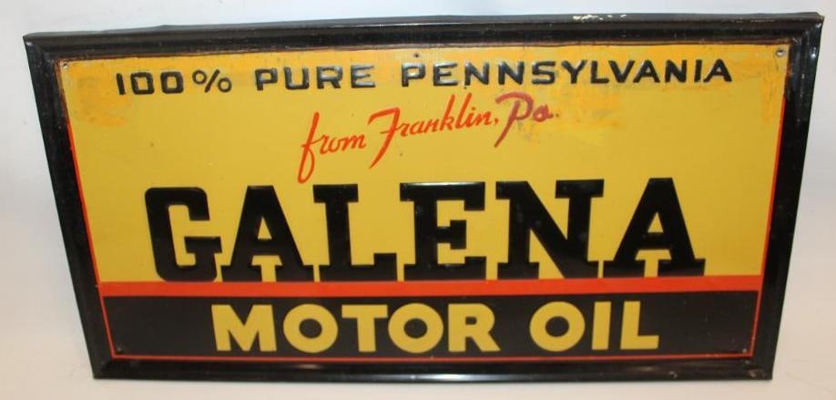 Galena Motor Oil from Franklin PA Embossed Self Framed SST Advertising Sign (1 of 6)