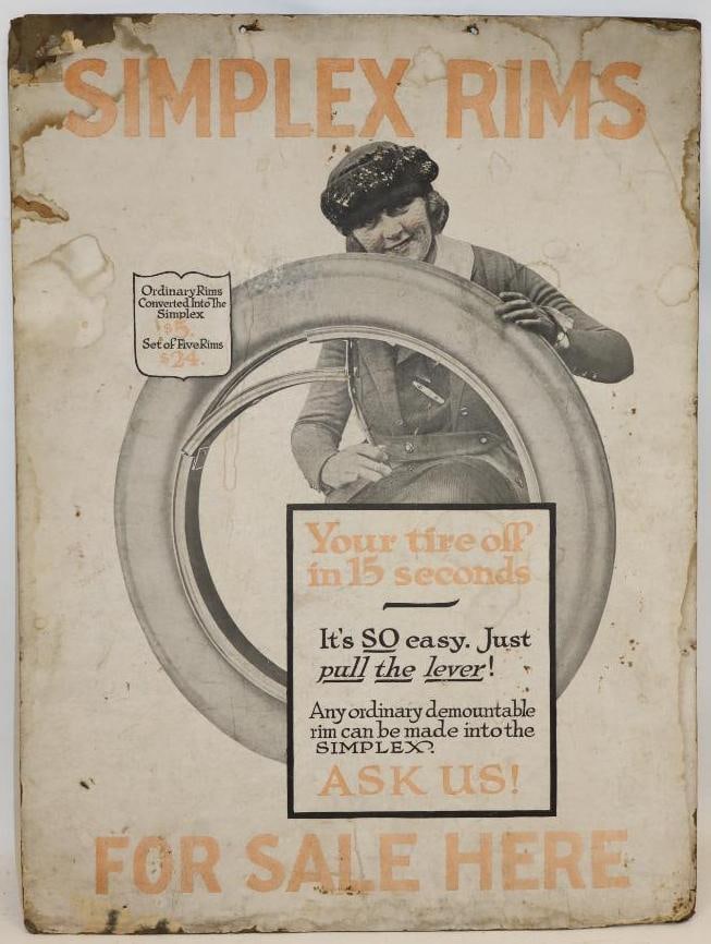 Early Graphic Simplex Rims Cardboard Advertising Sign (1 of 4)