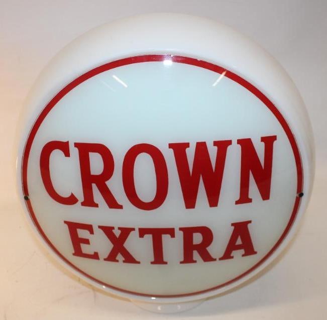 Complete Crown Extra 13.5" Gas Pump Globe on Wide Milk Glass Body - 10