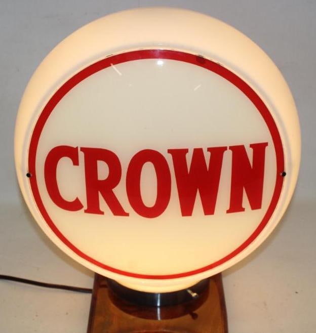 Complete Crown Extra 13.5" Gas Pump Globe on Wide Milk Glass Body - 11