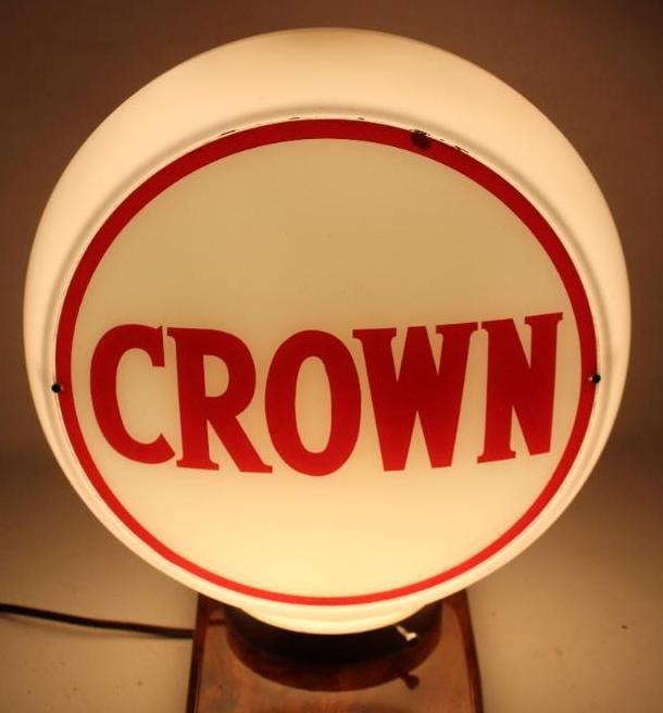 Complete Crown Extra 13.5" Gas Pump Globe on Wide Milk Glass Body - 12