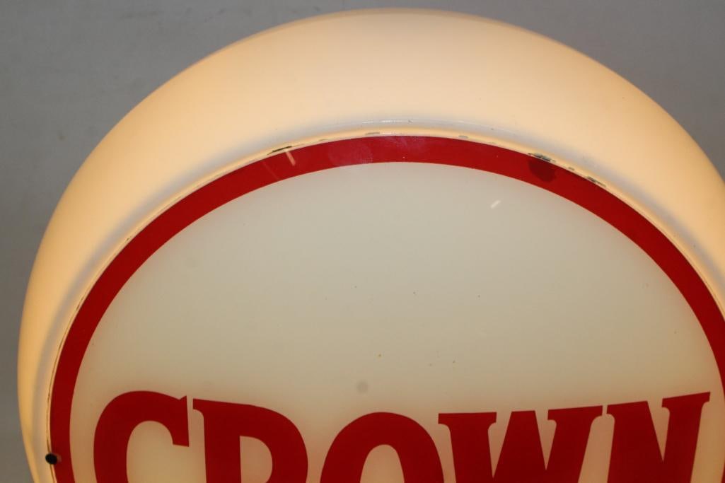Complete Crown Extra 13.5" Gas Pump Globe on Wide Milk Glass Body - 13