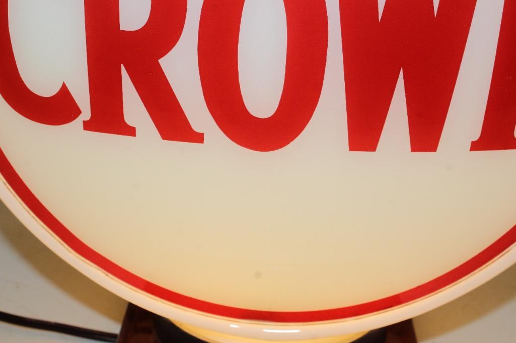 Complete Crown Extra 13.5" Gas Pump Globe on Wide Milk Glass Body - 15