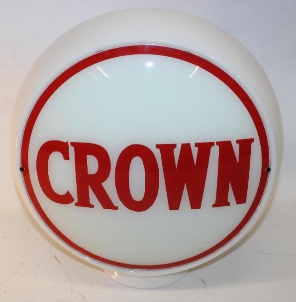 Complete Crown Extra 13.5" Gas Pump Globe on Wide Milk Glass Body - 17