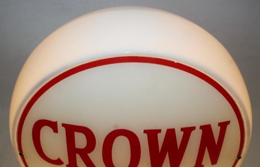 Complete Crown Extra 13.5" Gas Pump Globe on Wide Milk Glass Body - 2