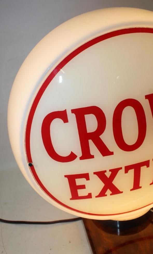 Complete Crown Extra 13.5" Gas Pump Globe on Wide Milk Glass Body - 3