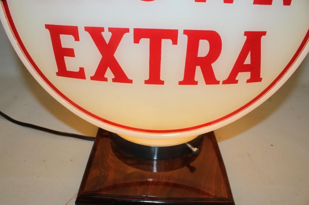 Complete Crown Extra 13.5" Gas Pump Globe on Wide Milk Glass Body - 4