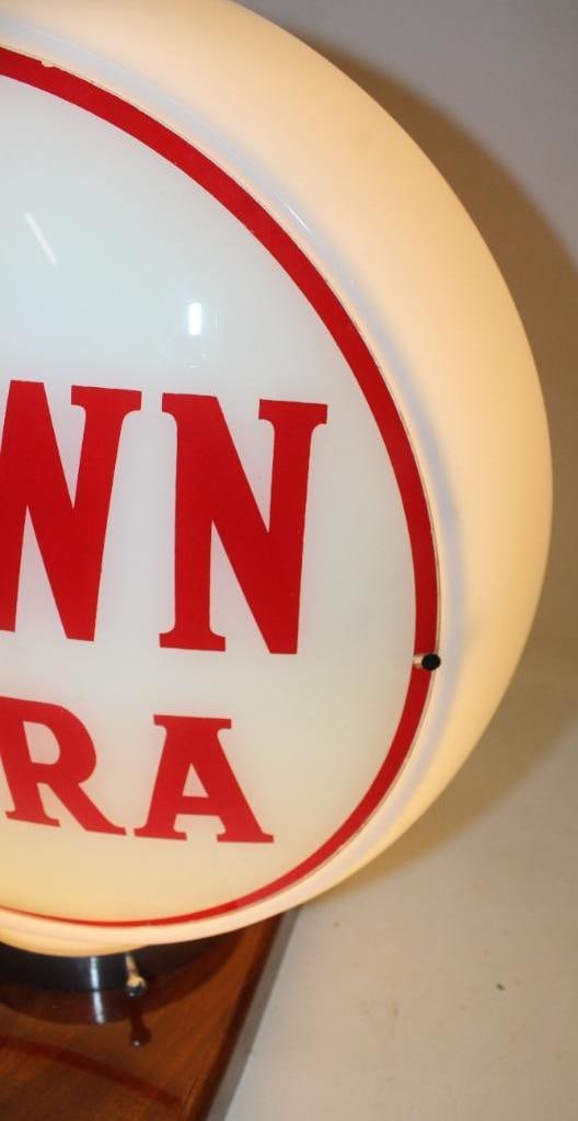 Complete Crown Extra 13.5" Gas Pump Globe on Wide Milk Glass Body - 5