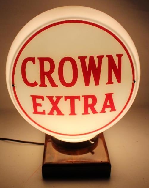 Complete Crown Extra 13.5" Gas Pump Globe on Wide Milk Glass Body - 6