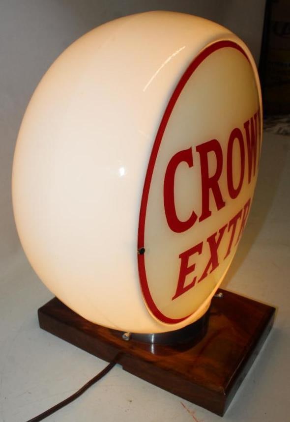 Complete Crown Extra 13.5" Gas Pump Globe on Wide Milk Glass Body - 8