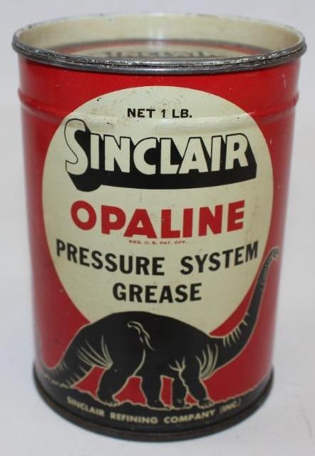 Sinclair Opaline 1lb Grease Can: This can is in very nice overall condition with only minor wear. It is graded 8.9 and measures 4.5" x 3.25" x 3.25"