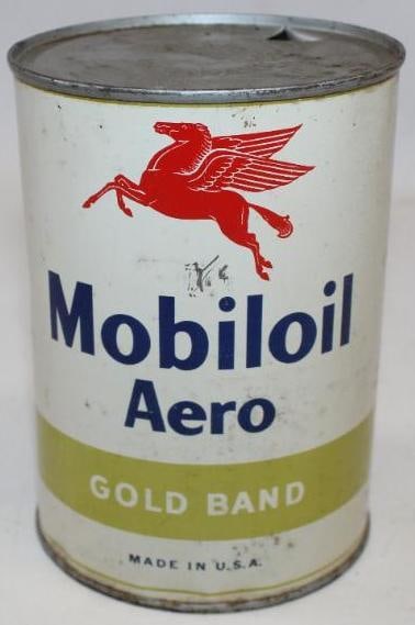 Socony-Vacuum Mobiloil Aero Gold Band One Quart Metal Oil Can (1 of 6)
