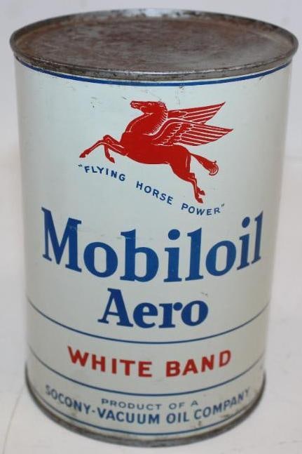 Socony-Vacuum Mobiloil Aero White Band One Quart Metal Oil Can (1 of 6)