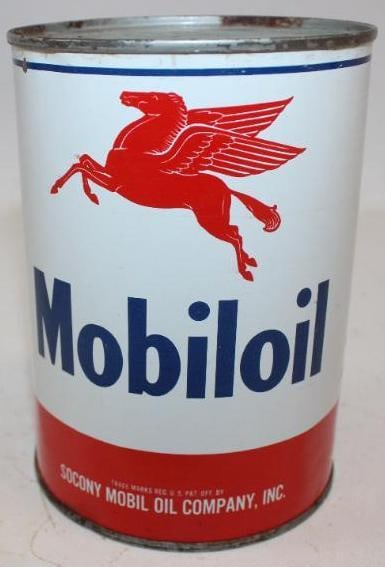 Socony-Vacuum Mobiloil Aero Green Band One Quart Metal Oil Can: This can is in excellent overall condition with only minor wear. This oil can is empty and has been drained by two holes in the bottom lid. This can measures 4" x 4" x 5.75". It is graded a 9+.