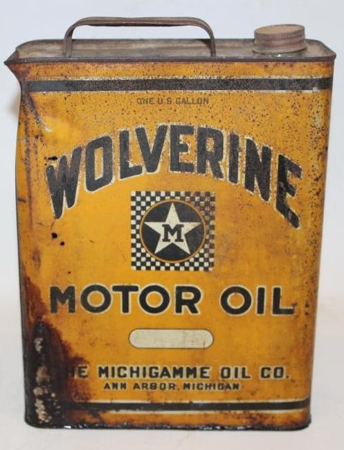 Slim 1 Gallon Wolverine Motor Oil Can From Ann Arbor Michigan (1 of 4)
