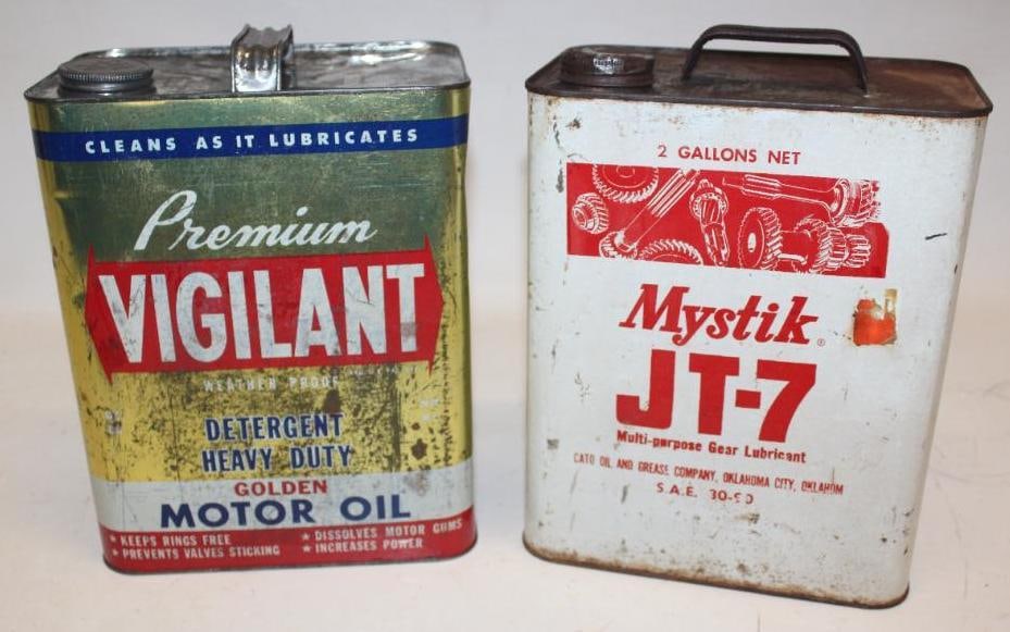 Group of 2 Premium Vigilant and Mystik JT-7 2 Gallon Oil Cans (1 of 4)