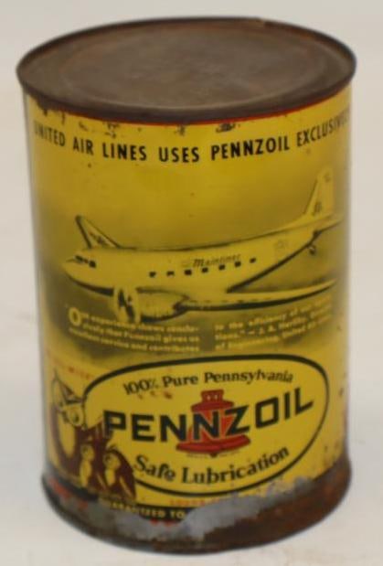 Pennzoil Metal 1qt Oil Can With Owls and Mainliner (1 of 4)