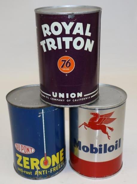 Group of 3 Union 76 Royal Triton, Mobiloil and Dupont 1qt Metal and Aluminum Oil Cans (1 of 2)