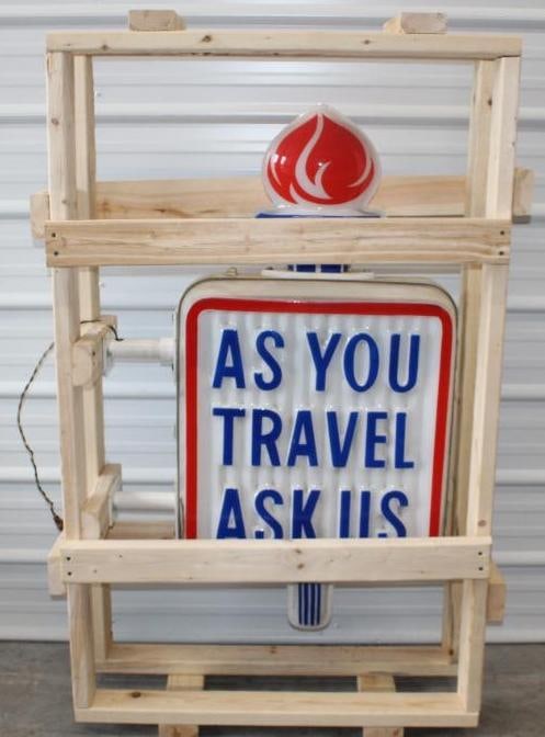 American Oil 'As You Travel Ask Us' Doublesided Embossed Plastic Light Up Gas Station Sign With (1 of 7)