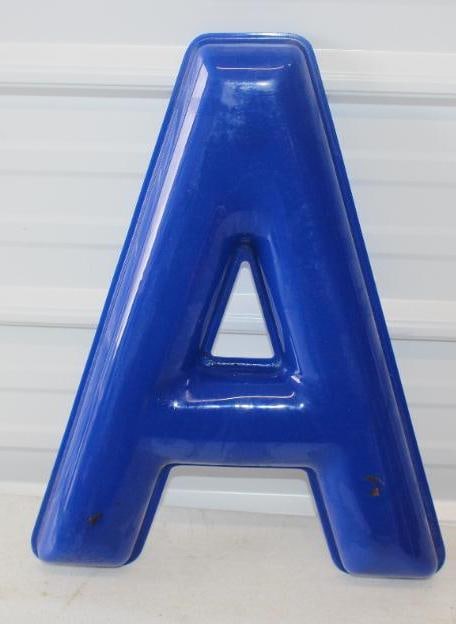 Blue Plastic 'A' Advertising Letter: 14.5" x 19" x 1.5" appears to have never been mounted