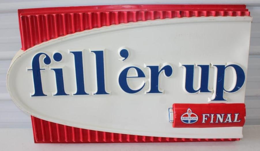 Fill'er Up American Final Filters Embossed Plastic Advertising Sign Section (1 of 5)