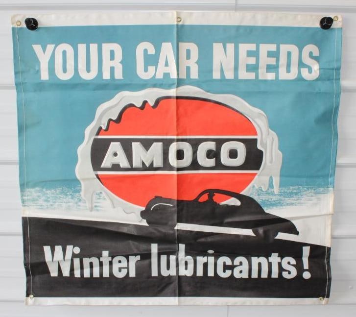Amoco Your Car Needs Winter Lubricants Advertising Canvas Banner With Car Scene (1 of 4)