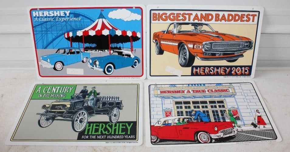 Group of 4 2005, 2011 and 2015 Hershey Car Show and Swap Meet Advertising Signs: 17.5x12 Each