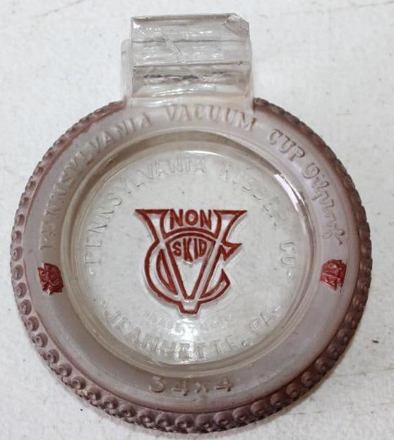 Pennsylvania Vacuum Cup Glass No Skid Tire Shaped Ash Tray "Clear": 4x4x1.5