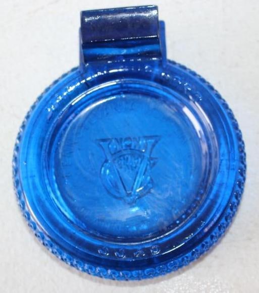 Pennsylvania Vacuum Cup Glass No Skid Tire Shaped Ash Tray "Blue": 4x4x1.5