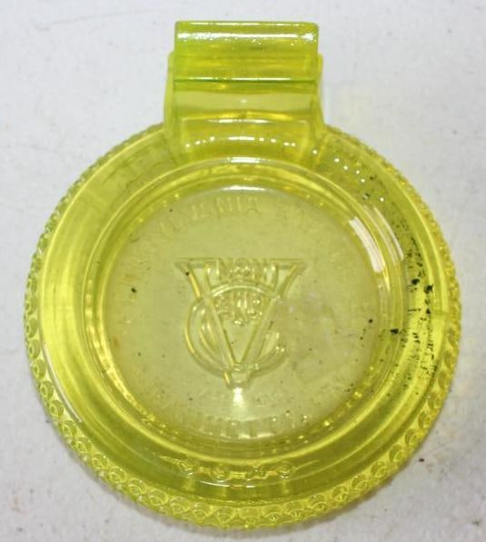 Pennsylvania Vacuum Cup Glass No Skid Tire Shaped Ash Tray "Uranium" (1 of 2)