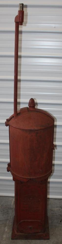 Bowser Red Serenity Long Distance Curb Gas Pump: 16" x 16" x 77" Has original paint, has a crack in the front. Is locked shut, no key. Will not ship, pick up only